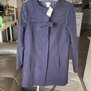 J. Crew Factory Navy Wool Coat with Bow